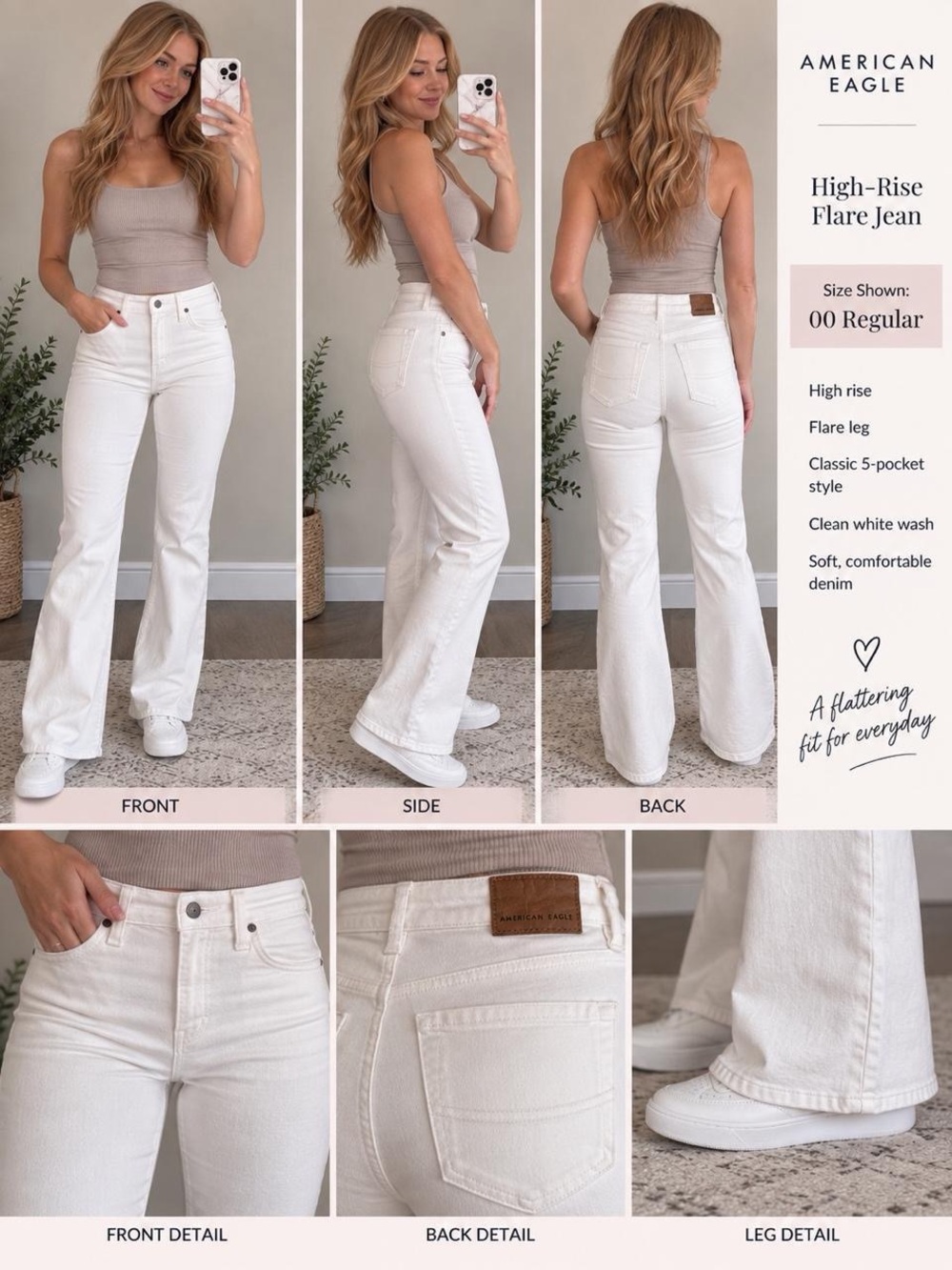 American Eagle White High Rise Flare Jeans Size 00 Regular